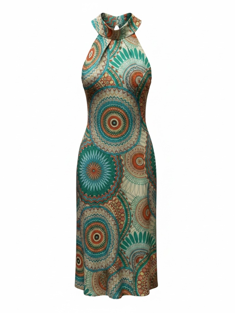 Multicolor Halter  Dress - Teal, Orange, White